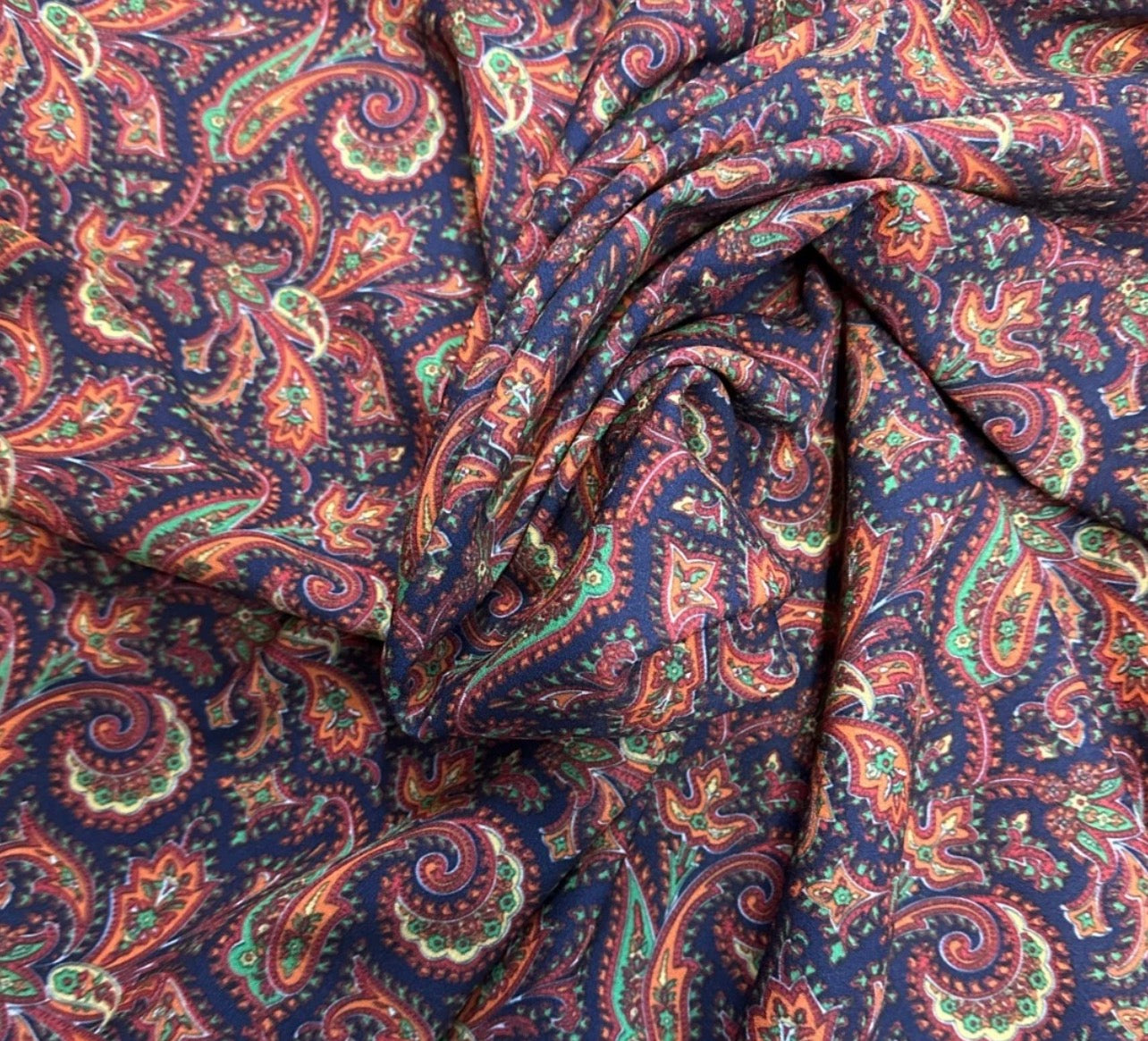 3 Metres Scuba Crepe Jersey Stretch Fabric (58 Inches) - Paisley Multi Colour