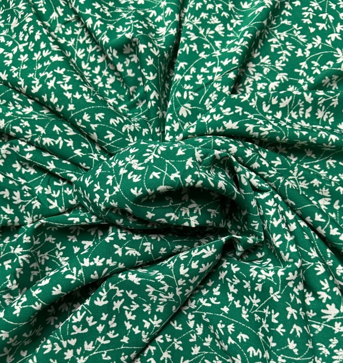 3 Metres Woven Crepe De Chine Fabric (58 Inches) - Green Floral Print