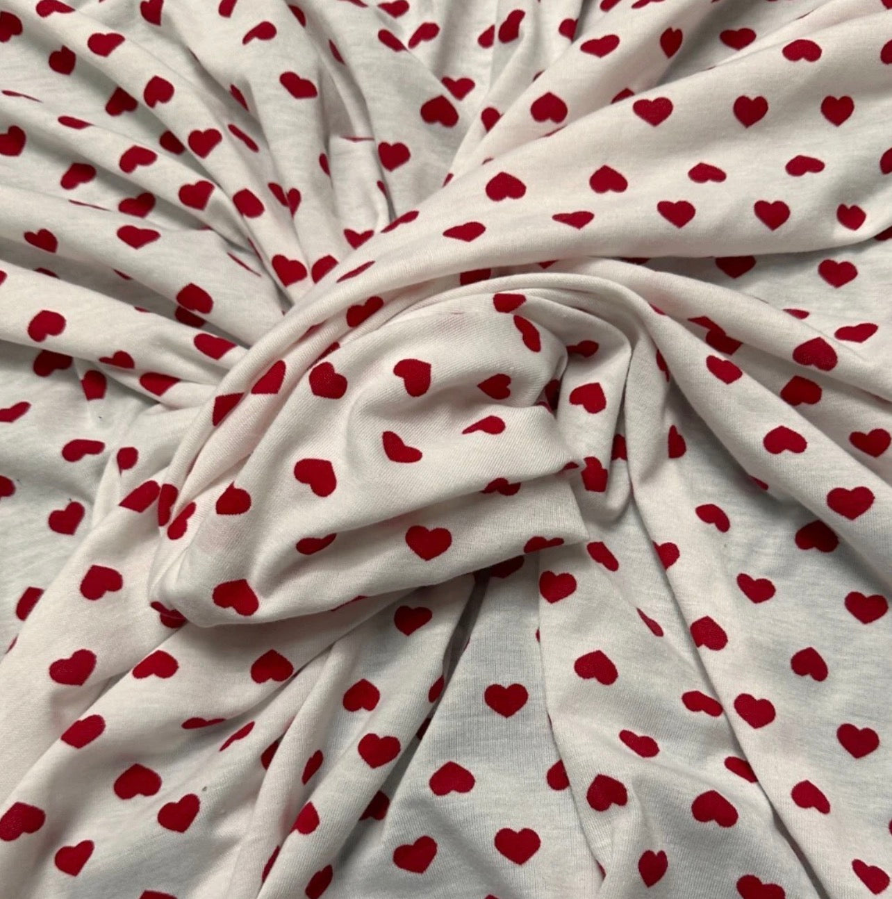 3 Metres Viscose Elastane Single Jersey Stretch Fabric (58 Inches) - Ivory Red Heart Print