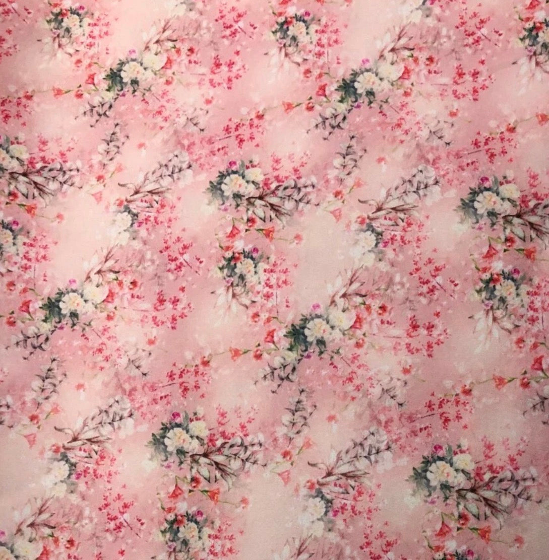 3 Metres Scuba Stretch Jersey Fabric (58 Inches) - Pink Floral Print