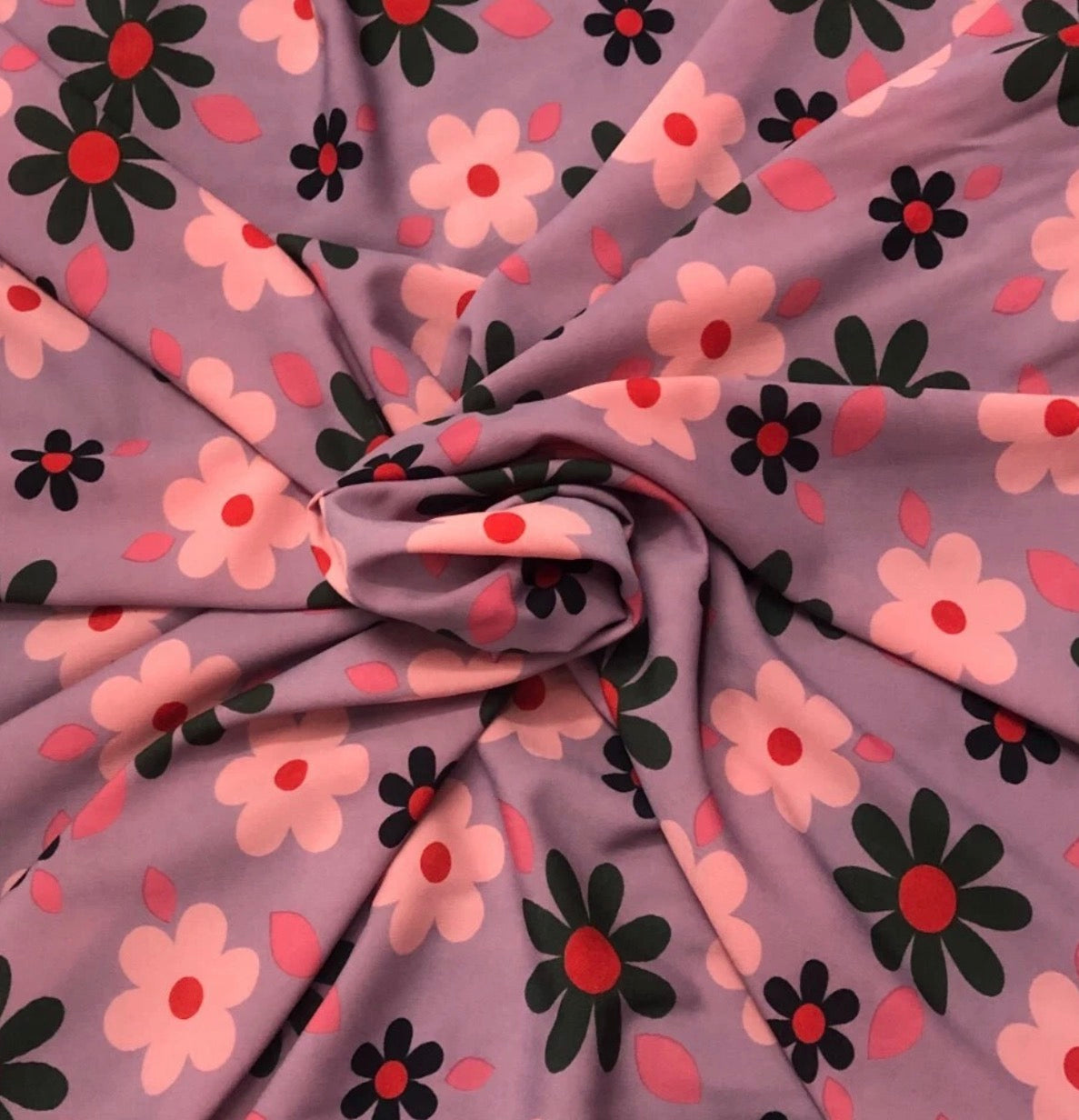 3 Metres Woven Crepe De Chine Fabric (58 Inches) - Floral Pink Purple Daisy Print