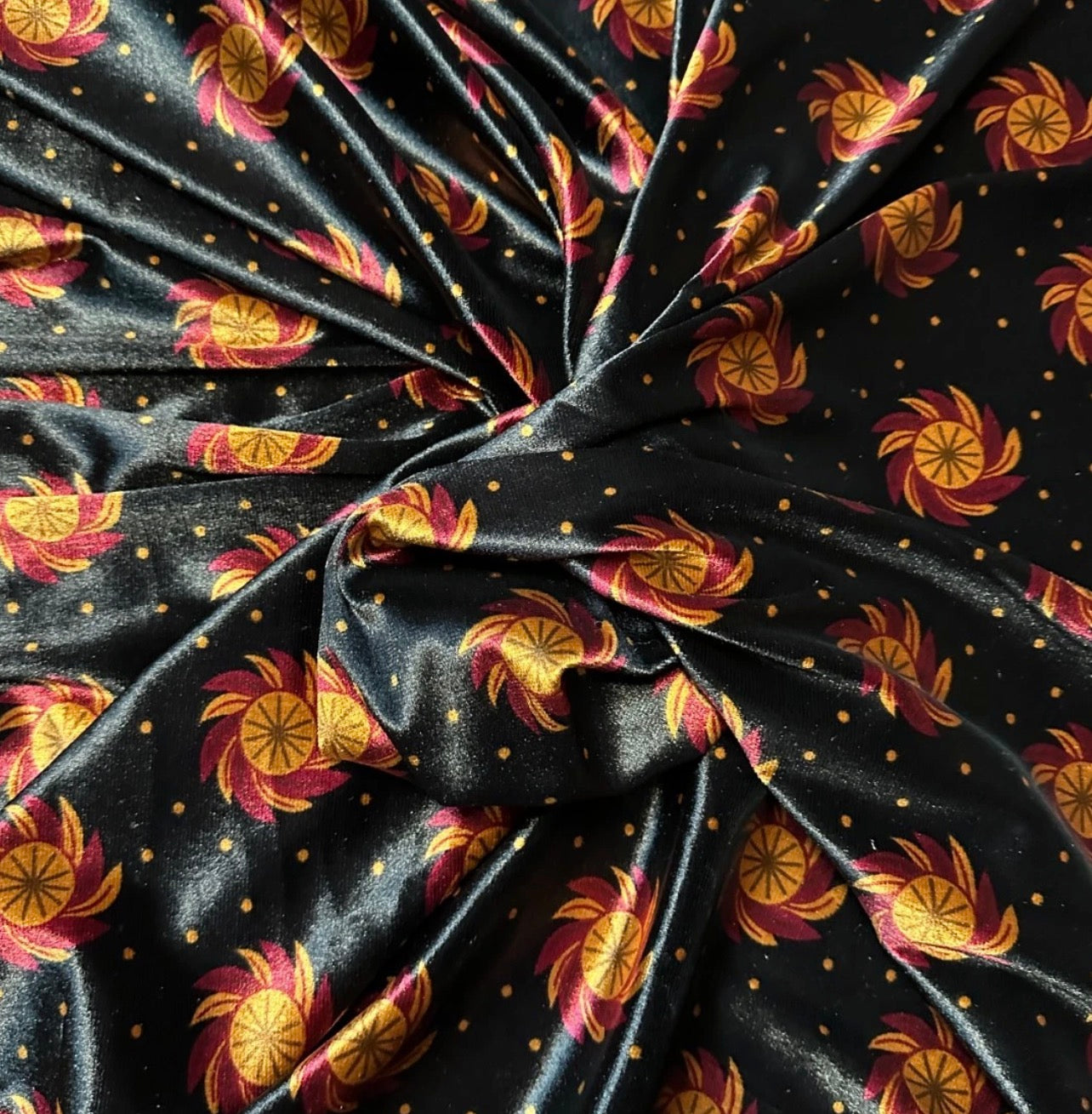 3 Metres Velvet Spandex Stretch Fabric (58 Inches) - Floral Print Black Red