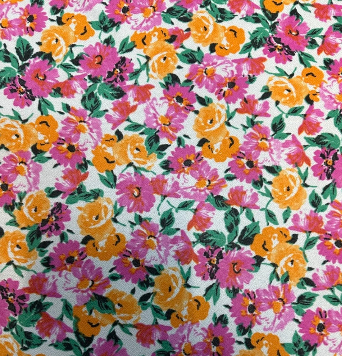 3 Metres Valentino Scuba Crepe Jersey Stretch Fabric (58 Inches) - Floral Pink Green Orange