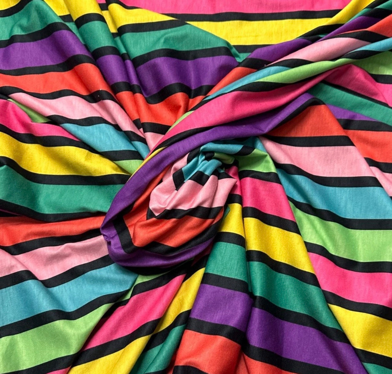 3 Metres Viscose Elastane Single Jersey Stretch Fabric (58 Inches) - Stripes Print Multi Coloured
