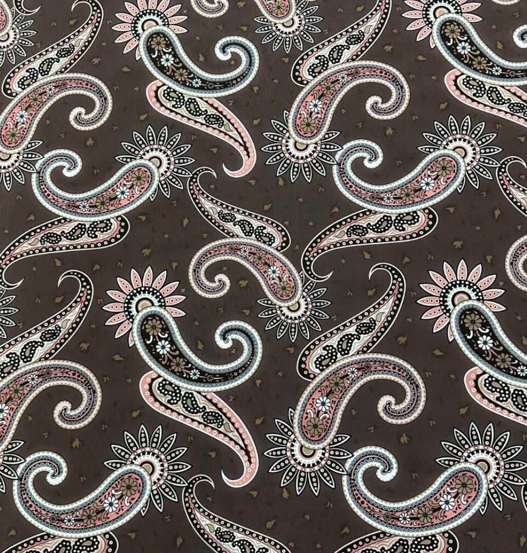 3 Metres Woven Crepe De Chine Fabric (58 Inches) - Brown Paisley Printed