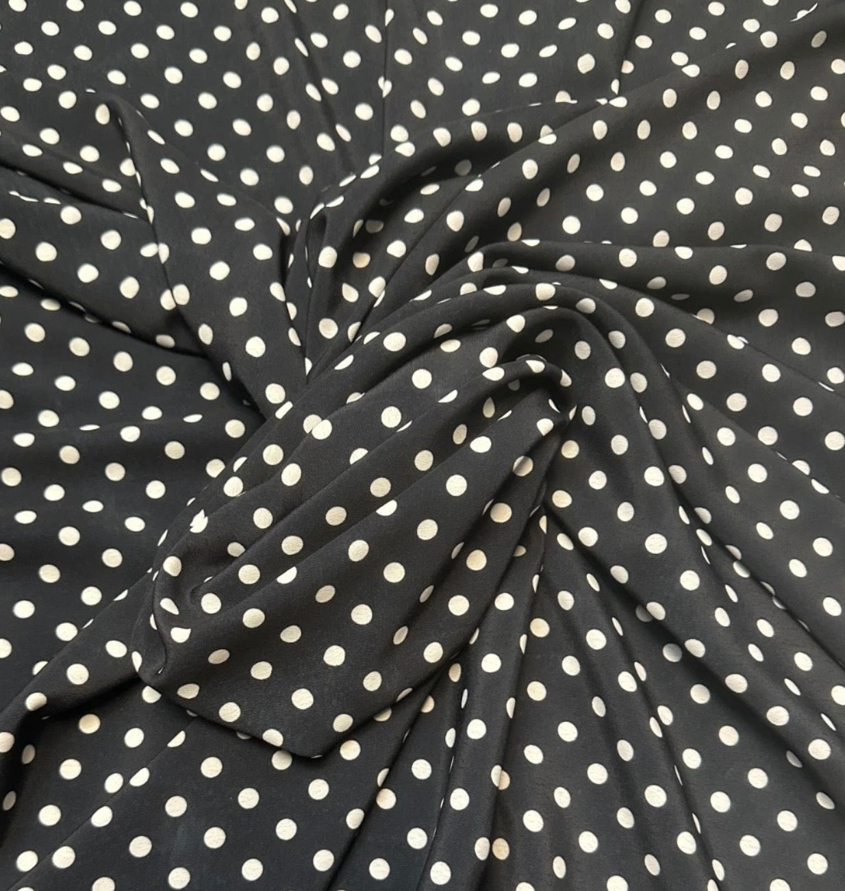 3 Metres Woven Crepe De Chine Fabric (58 Inches) - Polka Dot Black Ivory
