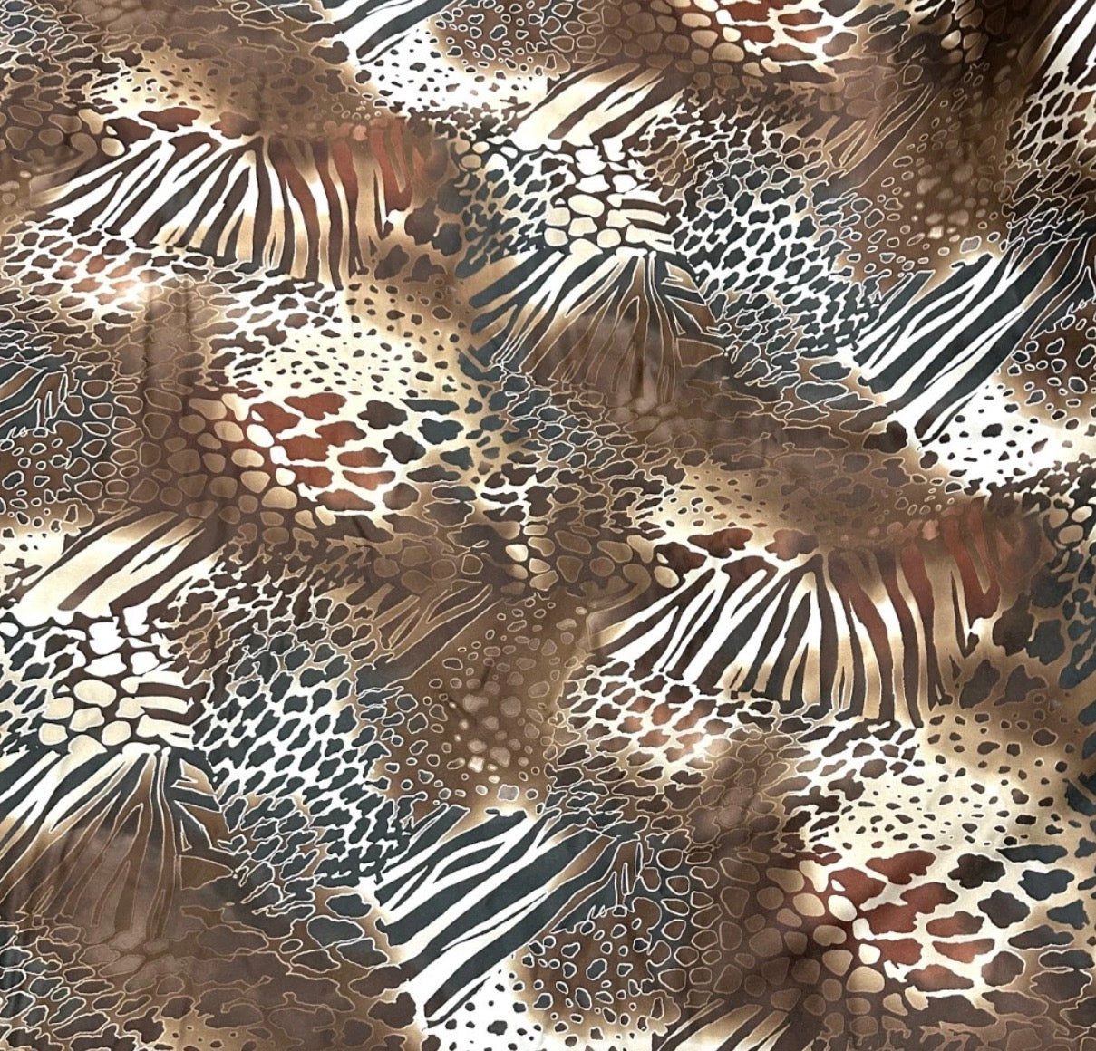 3 Metres Medium Weight Woven Satin Crepe Fabric (58 Inches) - Brown Animal Multi Colour