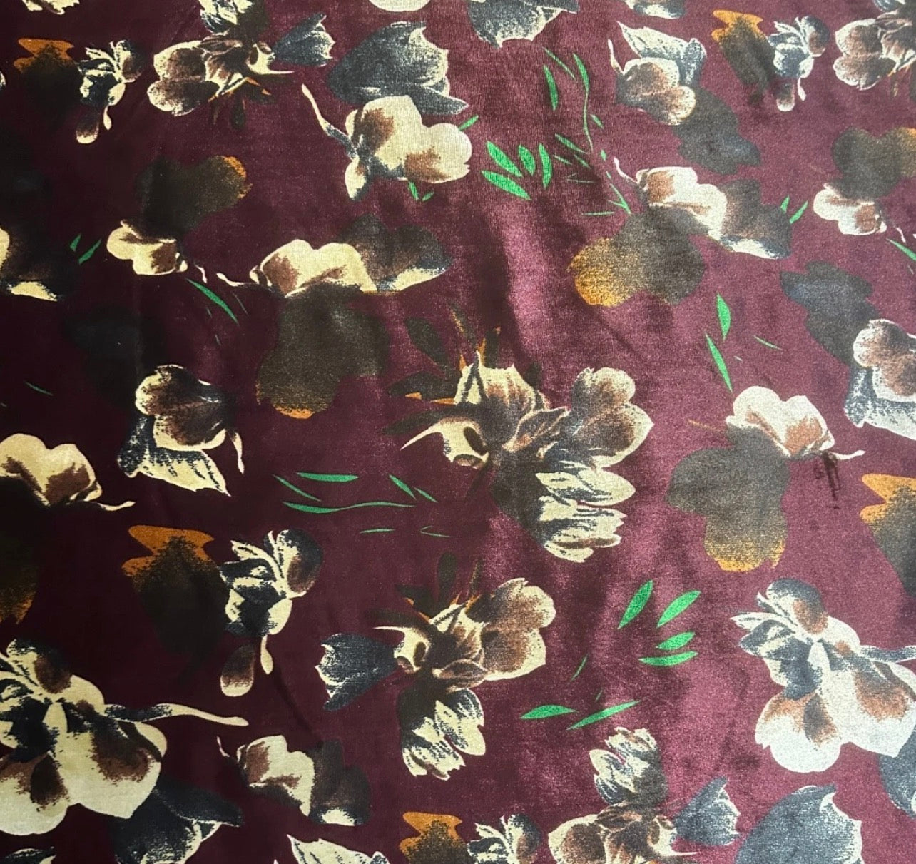 3 Metres Velvet Spandex Stretch Fabric (58 Inches) - Floral Print Wine