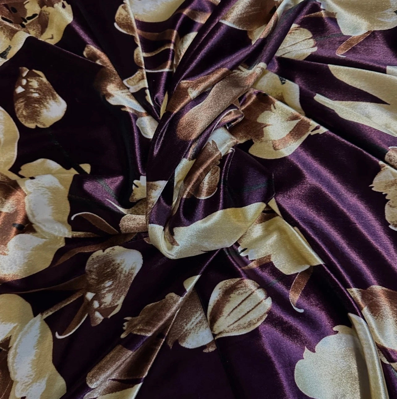3 Metres Velvet Spandex Stretch Fabric (58 Inches) - Floral Print Plum