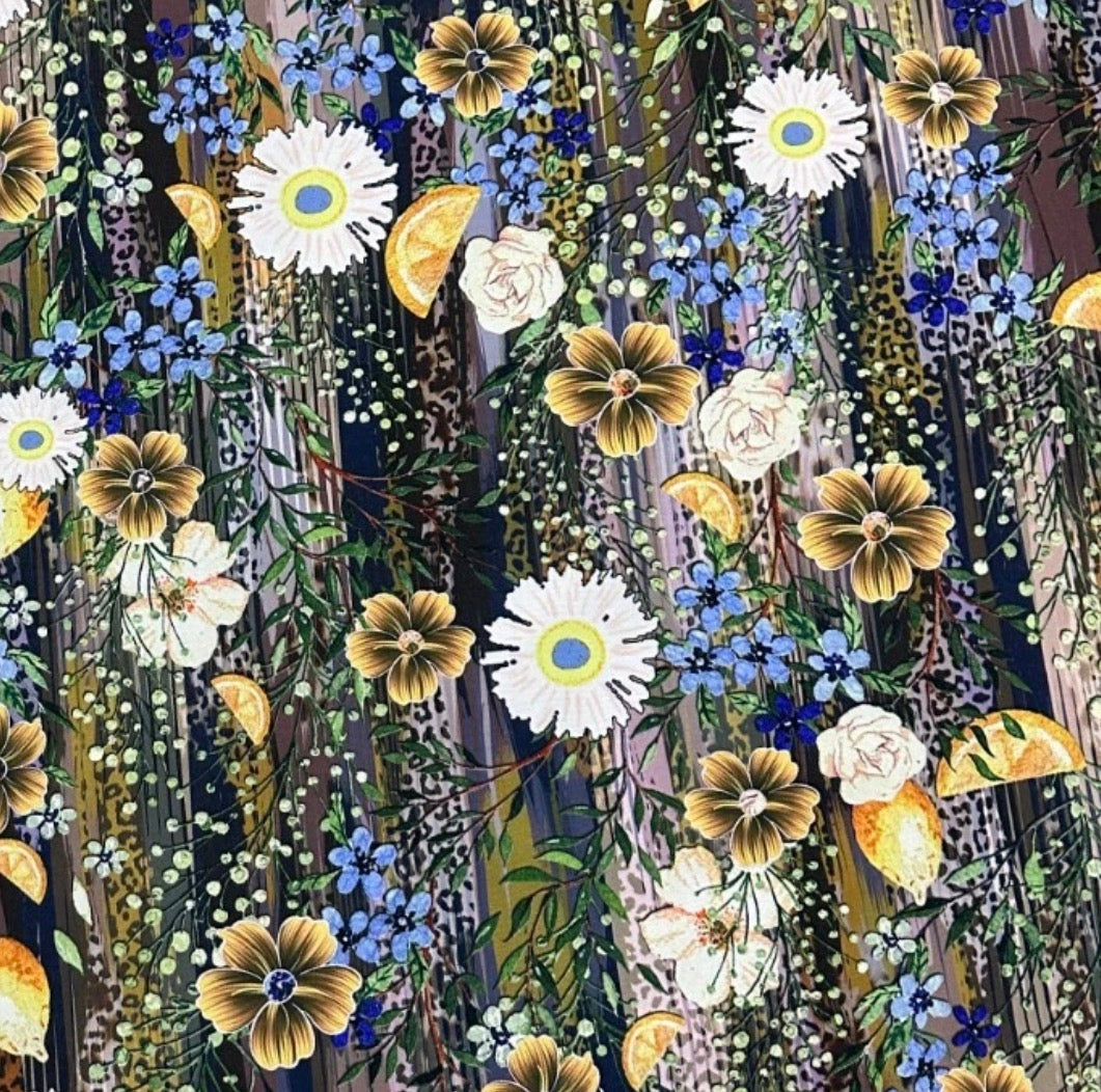 3 Metres Soft Peach Crepe De Chine Fabric (58 Inches) - Print Multi Coloured Floral