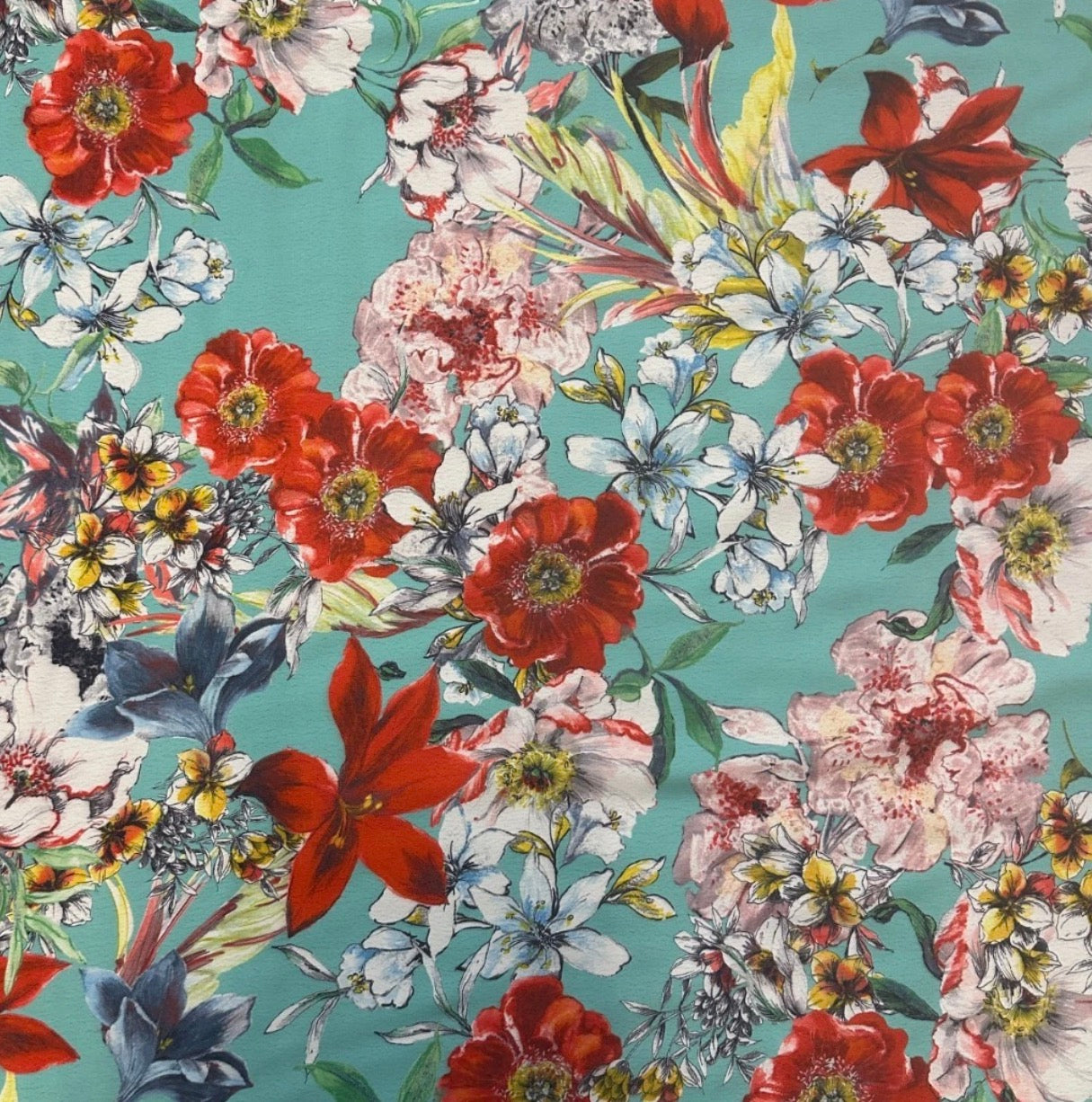 3 Metres Floral Woven Crepe De Chine Fabric (58 Inches) - Green Multi Coloured