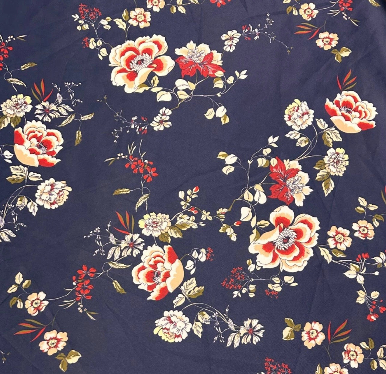 3 Metres Scuba Stretch Jersey Fabric (58 Inches) - Navy Floral Print
