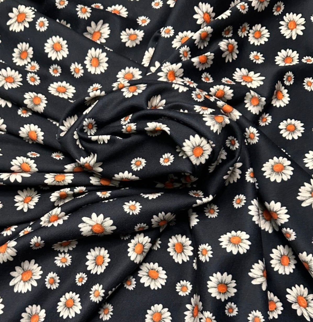 3 Metres Scuba Crepe Jersey Stretch Fabric (58 Inches) - Daisy Black Floral