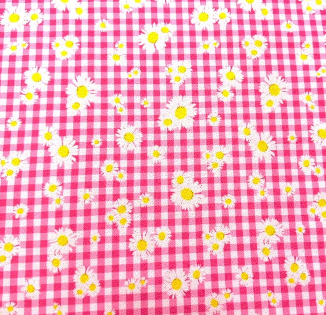 3 Metres Scuba Crepe Jersey Stretch Fabric (58 Inches) - Floral Pink Yellow Gingham Print
