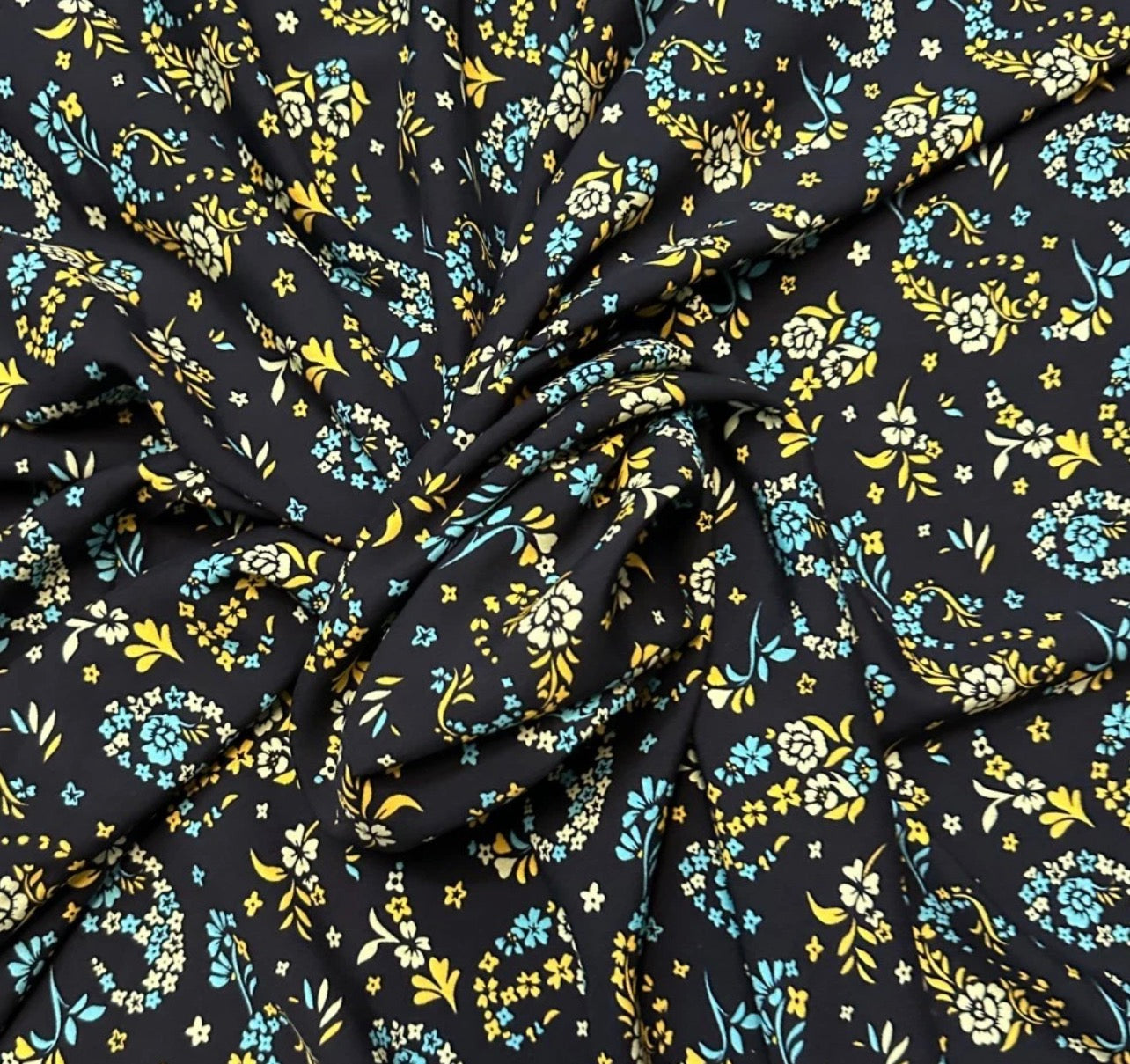 3 Metres Soft Cotton Viscose Fabric (58 Inches) - Multi Coloured Black Floral Print