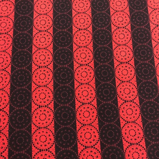 Chirimen Crepe De Chine Fabric (58 Inches) - Stripes Check Red Black Per Metre