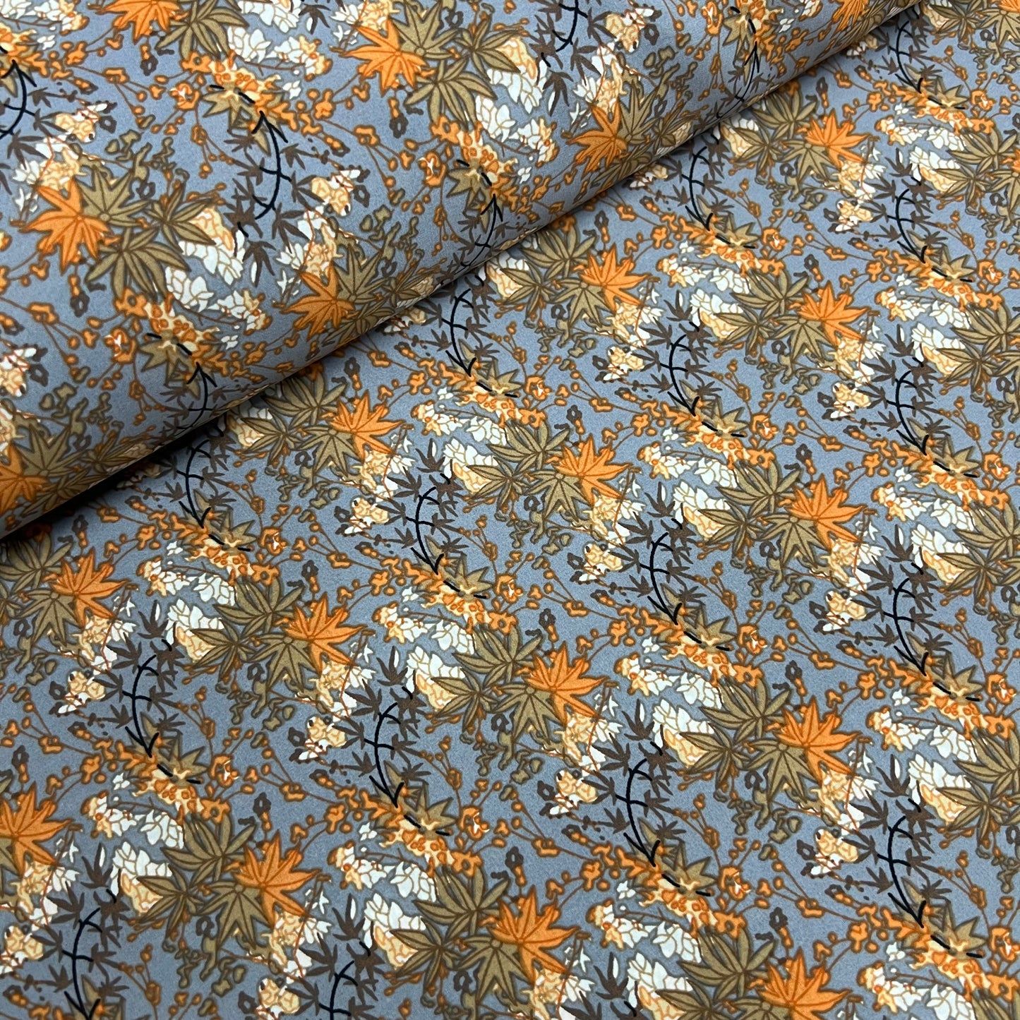 Soft Crepe De Chine Fabric (58 Inches) - Grey Multi Colour Floral Per Metre