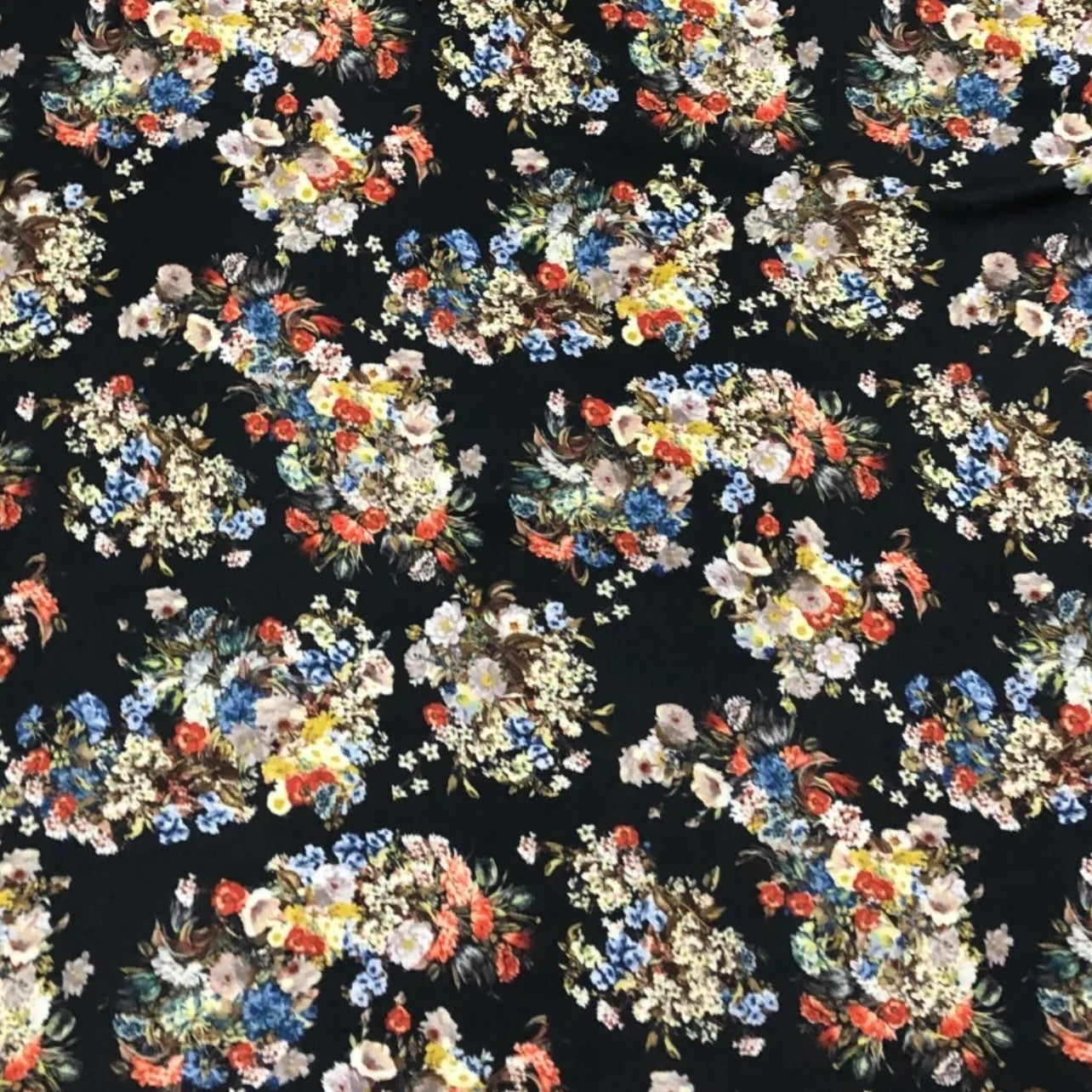 Woven Chirimen Crepe De Chine Fabric (58 Inches) - Black Floral Per Metre