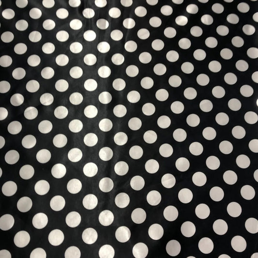 Satin Fabric (58 Inches) - Black White 3cm Polka Dot Print Per Metre