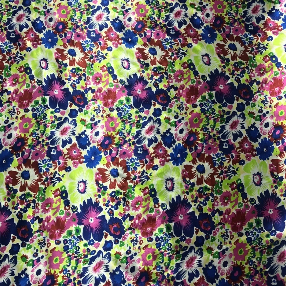 Satin Fabric (58 Inches) - Floral Multi Colour Print Per Metre