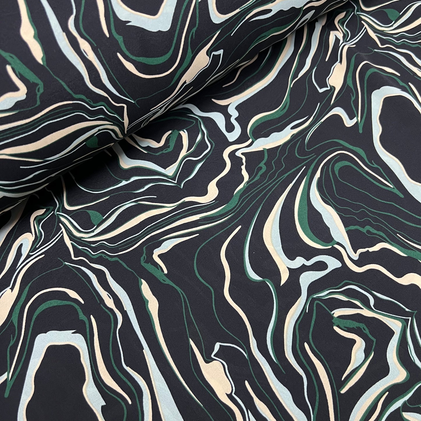 Soft Crepe De Chine Fabric (58 Inches) - Black Multi Colour Swirls Per Metre