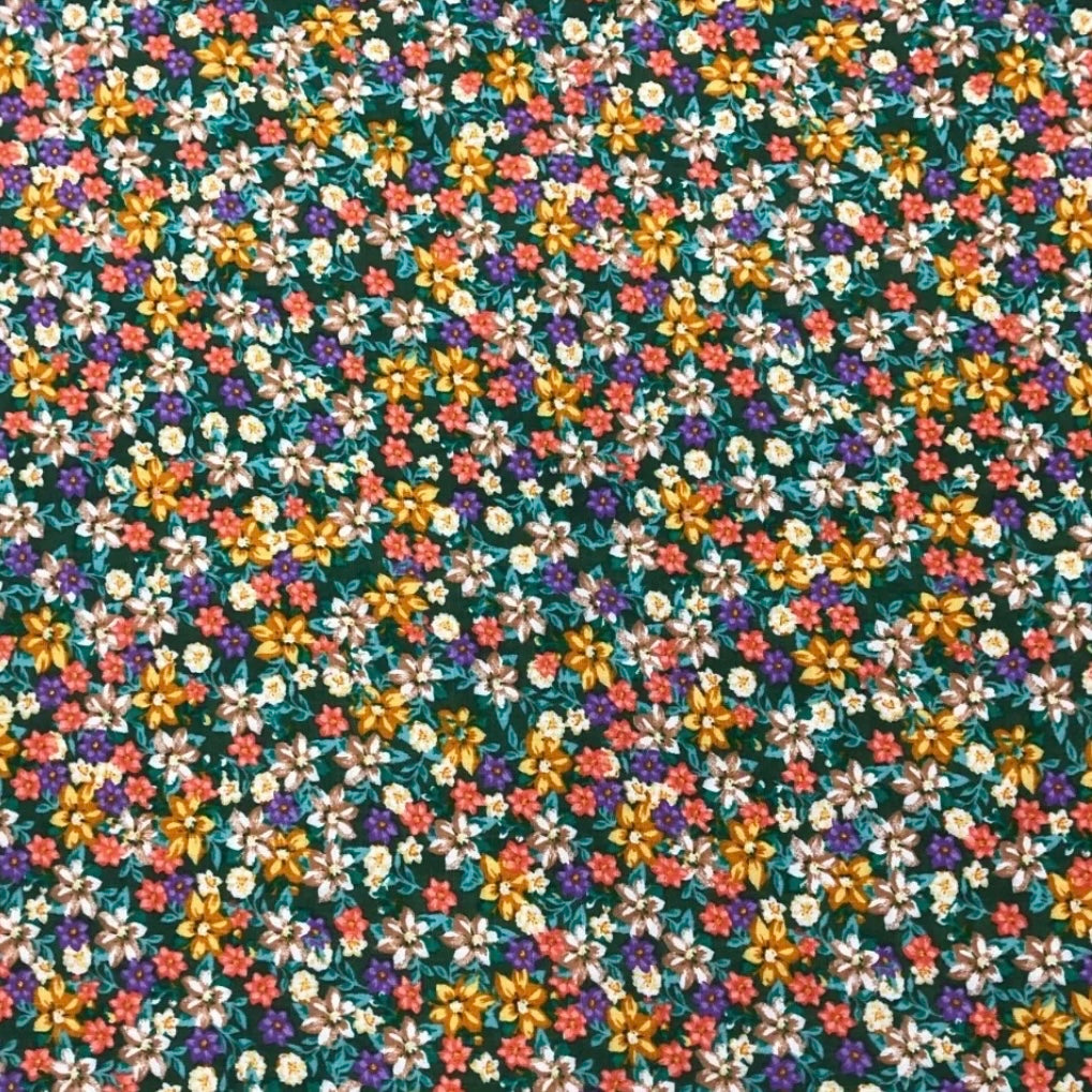 Soft Cotton Viscose Fabric (58 Inches) - Green Multi Coloured Print Floral Per Metre