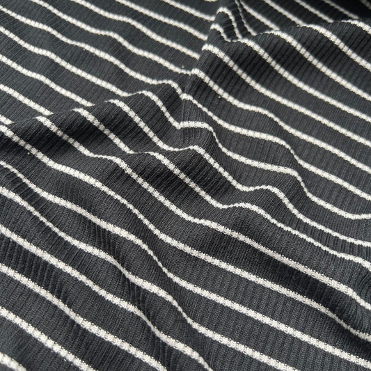 Stripes Rib Stretch Jersey Knit Fabric (58 Inches) - Black Per Metre