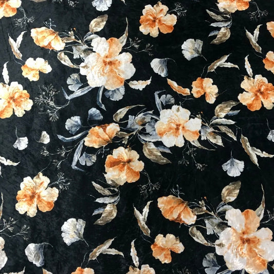 Velvet Jersey Ice Crush Fabric (58 Inches) - Floral Black 150cm Per Metre