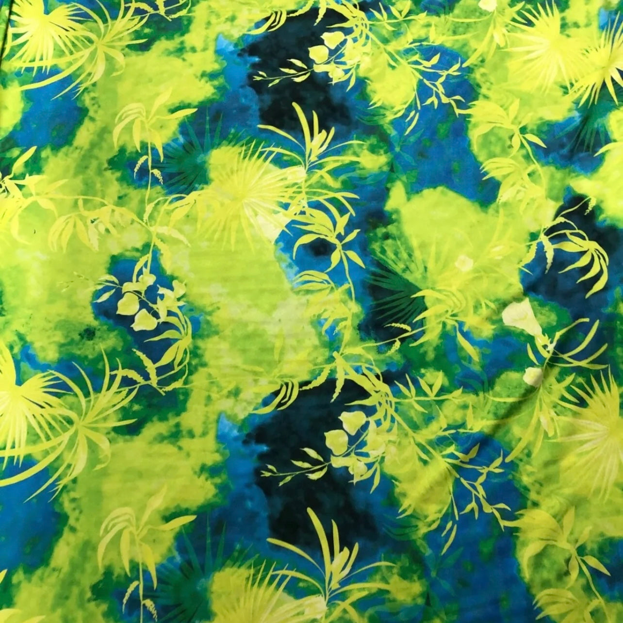 Soft Touch Lycra Stretchy Jersey Fabric (58 Inches) - Green Floral Tie Dye Per Metre