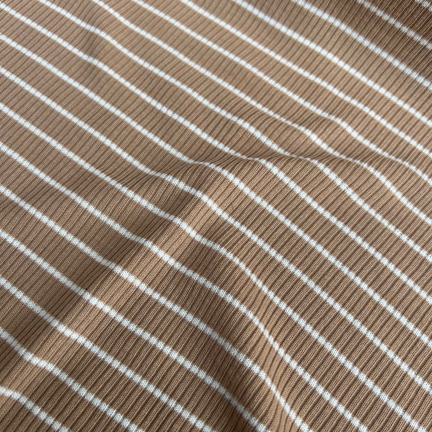 Stripes Rib Stretch Jersey Knit Fabric (58 Inches) - Camel Per Metre