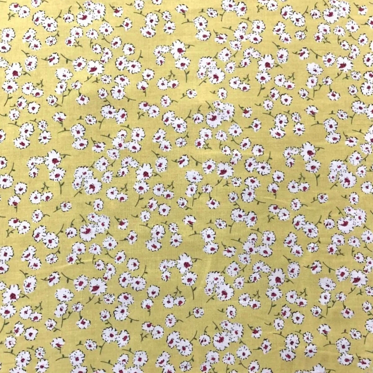 Soft Cotton Viscose Fabric (58 Inches) - Print Floral Yellow White Per Metre