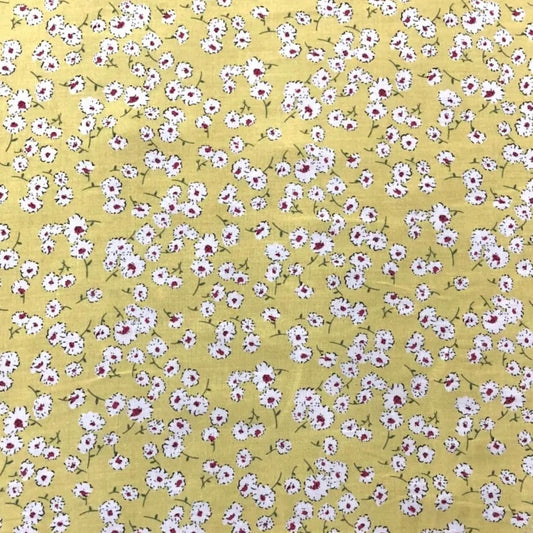 Soft Cotton Viscose Fabric (58 Inches) - Print Floral Yellow White Per Metre