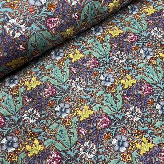 Soft Crepe De Chine Fabric (58 Inches) - Jade Multi Colour Floral Per Metre