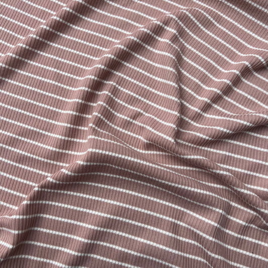 Stripes Rib Stretch Jersey Knit Fabric (58 Inches) - Dusky Pink Per Metre