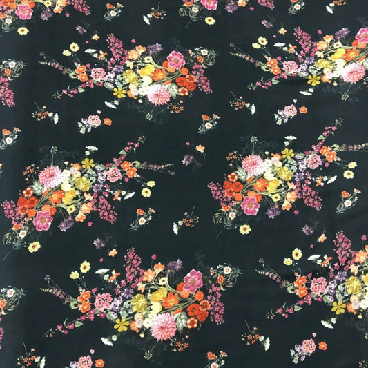 Woven Chirimen Crepe De Chine Fabric (58 Inches) - Floral Black Per Metre