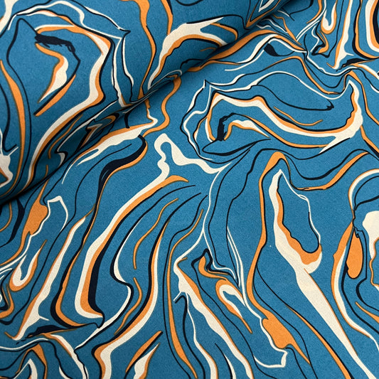 Soft Crepe De Chine Fabric (58 Inches) - Jade Multi Colour Swirls Per Metre