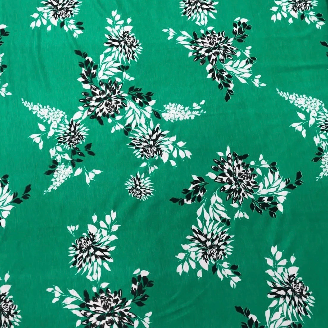 Spun Poly Polyester Soft Handled Jersey Fabric (58 Inches) - Floral Green Per Metre