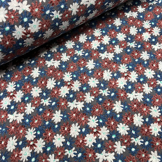 Soft Crepe De Chine Fabric (58 Inches) - Blue Multi Colour Floral Per Metre