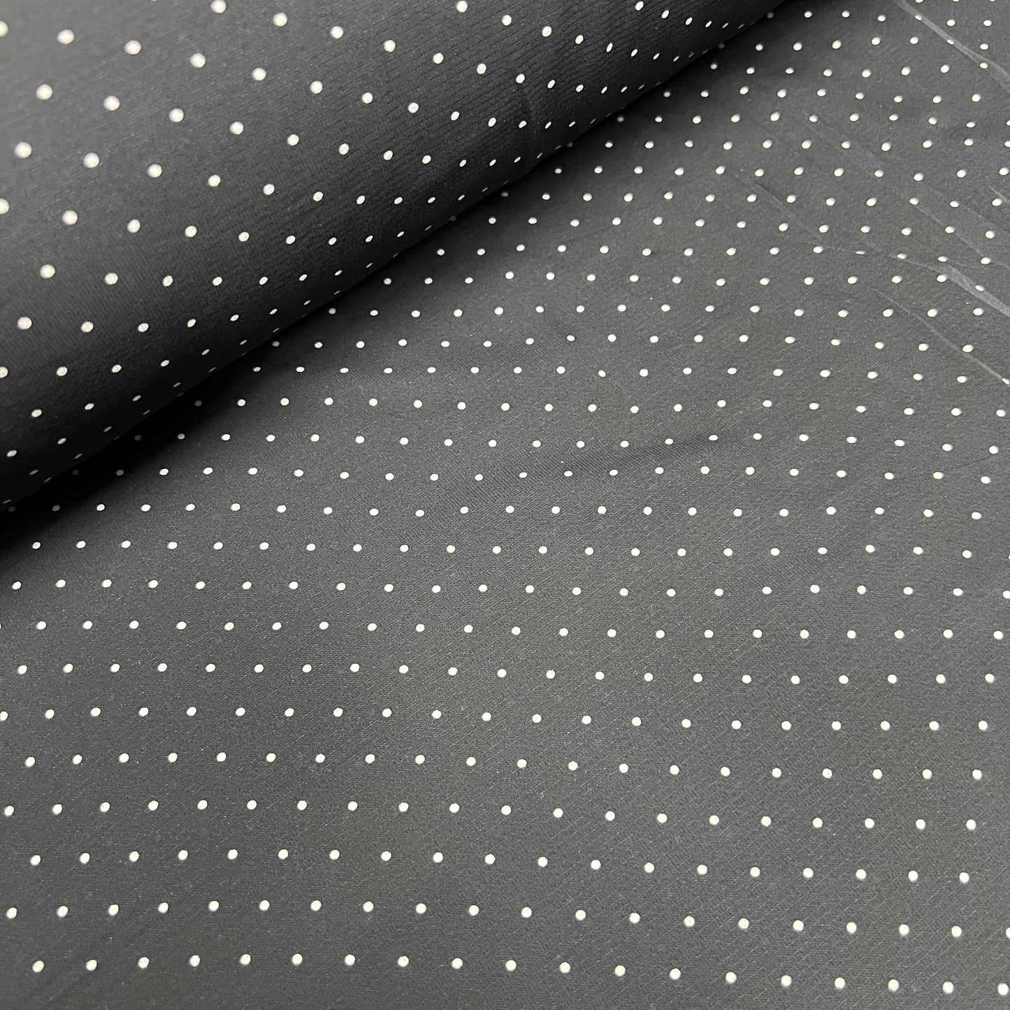 Soft Crepe De Chine Print Polka Dot Fabric (58 Inches) - Black Per Metre