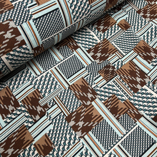 Soft Crepe De Chine Print Patches Fabric (58 Inches) - Blue Brown Per Metre