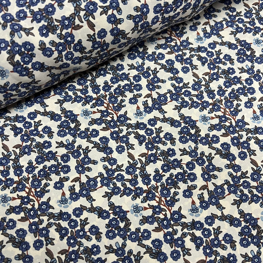 Soft Crepe De Chine Print Fabric (58 Inches) - Blue White Multi Colour Per Metre