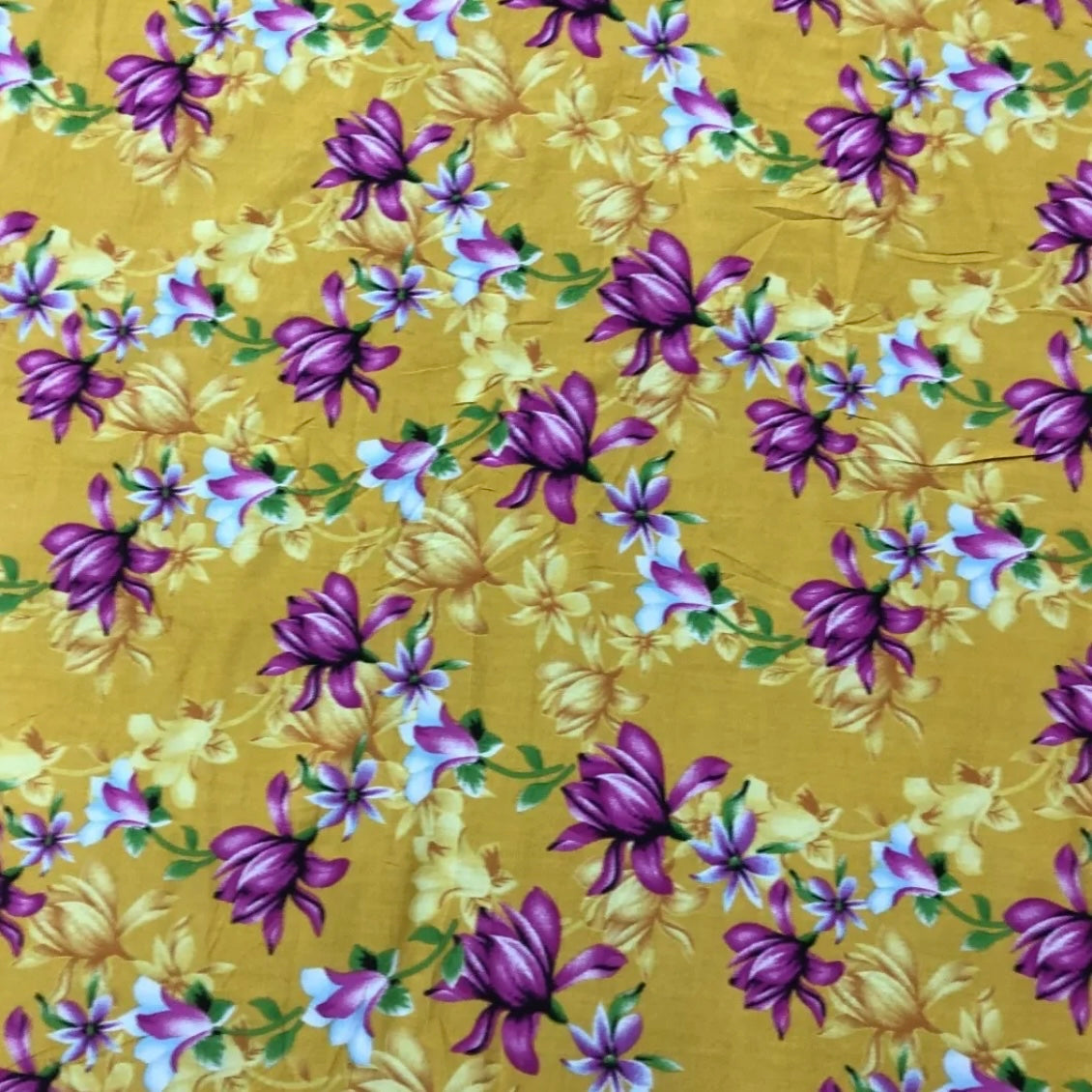 Soft Cotton Viscose Fabric (58 Inches) - Yellow Print Floral Per Metre