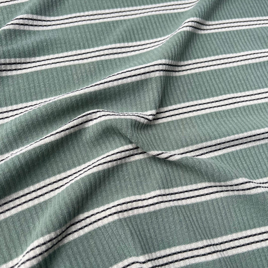 Stripes Rib Stretch Jersey Knit Fabric (58 Inches) - Sage Green 2 Per Metre