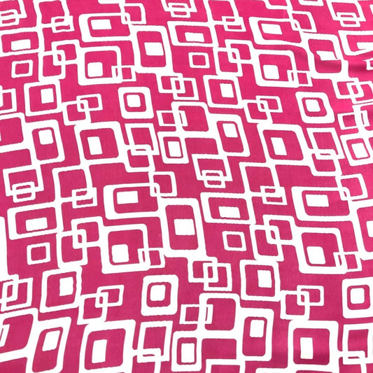 Woven Chirimen Crepe De Chine Fabric (58 Inches) - Pink Squares Rectangles Per Metre