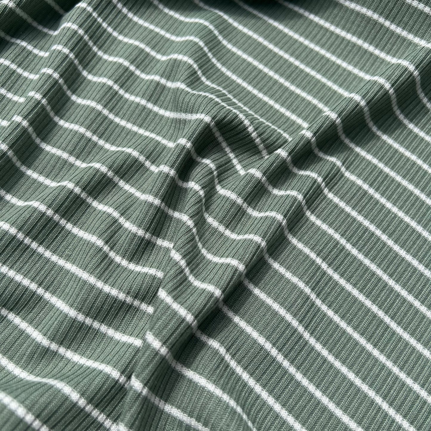 Stripes Rib Stretch Jersey Knit Fabric (58 Inches) - Sage Green Per Metre