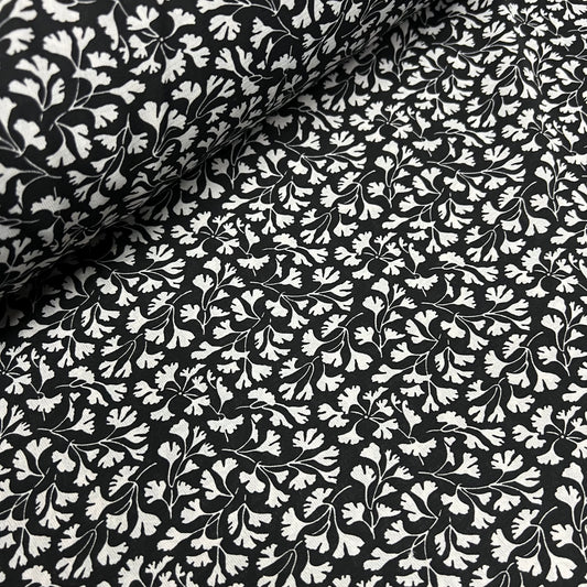 Soft Crepe De Chine Fabric (58 Inches) - Black White Multi Colour Floral Per Metre