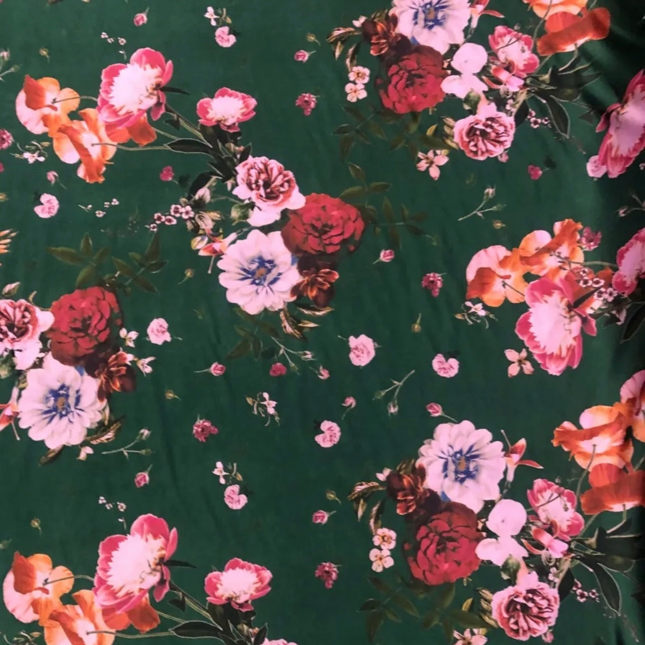 Soft Touch Lycra Stretchy Jersey Fabric (58 Inches) - Green Floral Per Metre