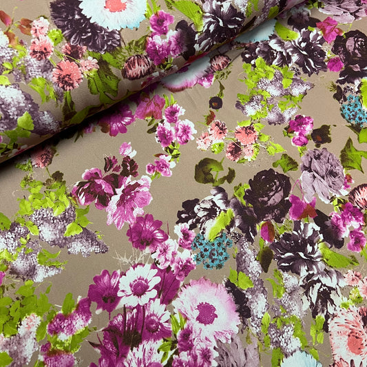 Soft Crepe De Chine Fabric (58 Inches) - Pink Multi Colour Floral Per Metre