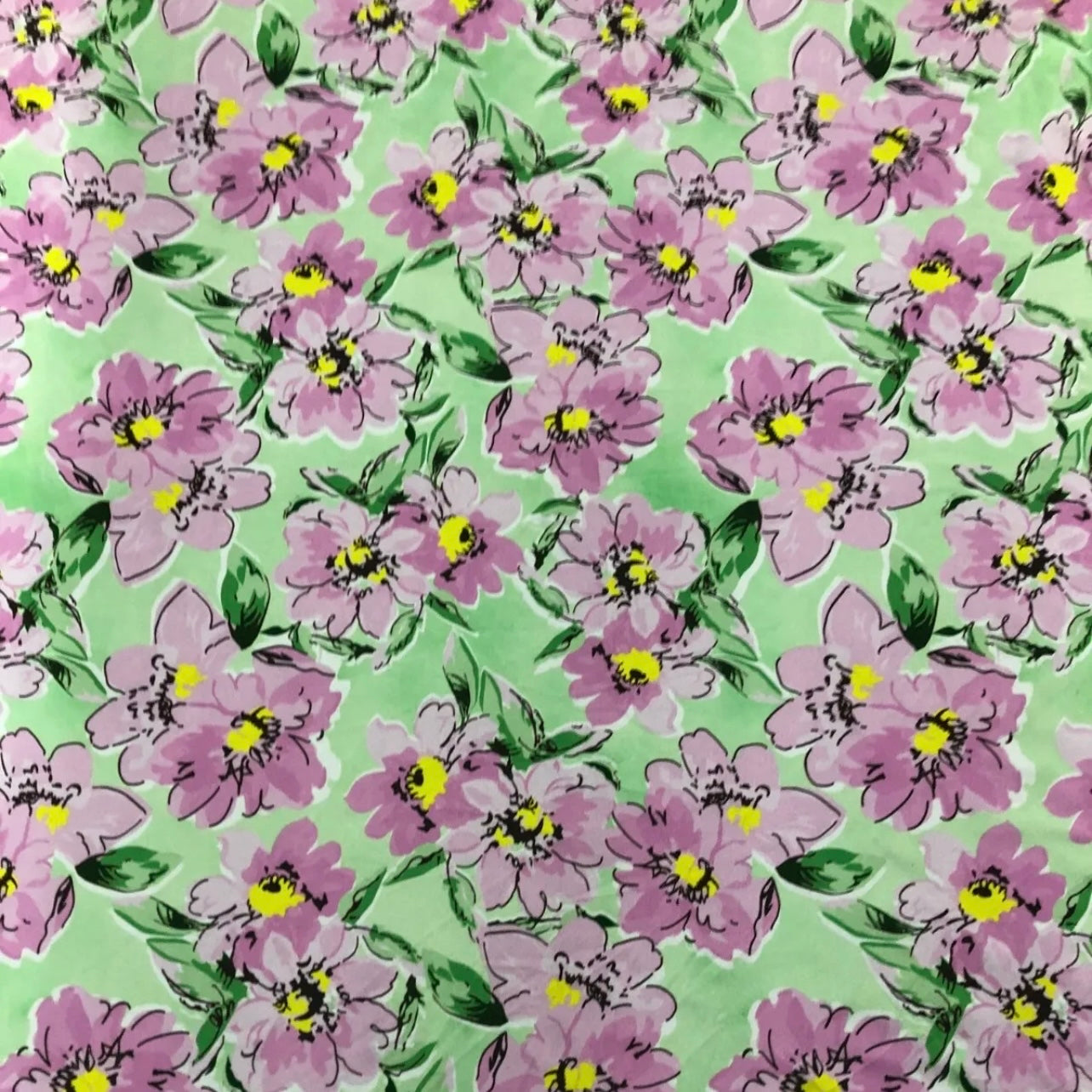 Soft Touch Lycra Stretchy Jersey Fabric (58 Inches) - Green Pink Floral Per Metre