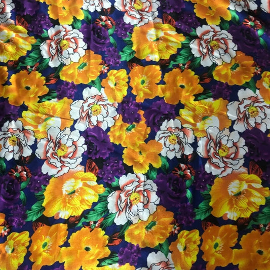 Satin Fabric (58 Inches) - Floral Multi Colour Purple Print Per Metre